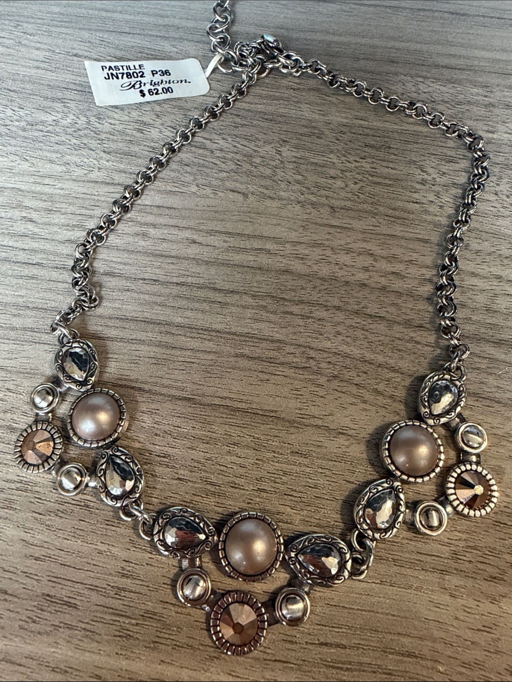 Brighton Silver-Tone Necklace with Champagne Pearls and Crystal Accents